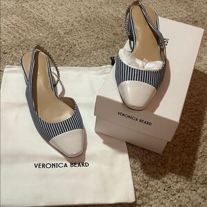 Veronica Beard Navy and White Striped Heels